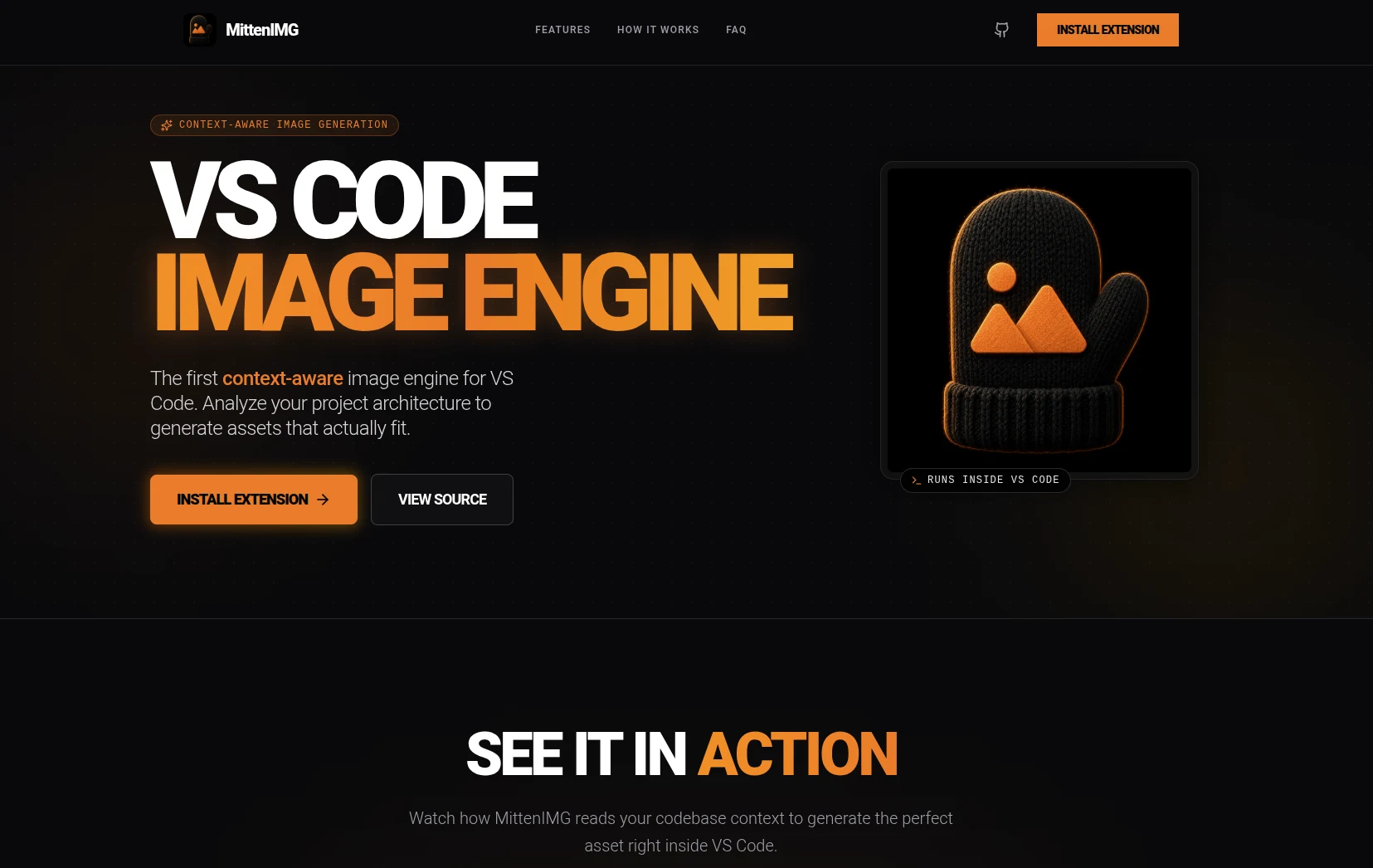MittenIMG context-aware AI image engine for VS Code